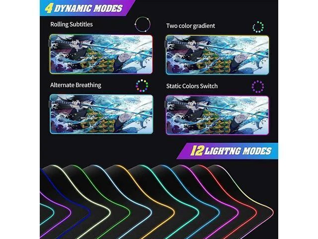 Alt view image 9 of 14 - RGB Large Gaming Mouse Pad Anime Giyuu Sword kimetsu no Yaiba,Laptop Desk Pad,Mousepad with Stitched Edge Frame & Non-Slip Rubber Base,Computer Keyboard and Mice Pads Mouse Mat 31.5X15.7