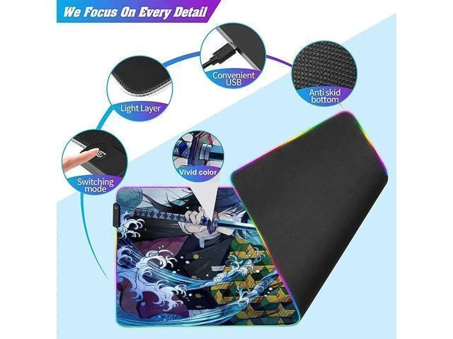 Alt view image 11 of 14 - RGB Large Gaming Mouse Pad Anime Giyuu Sword kimetsu no Yaiba,Laptop Desk Pad,Mousepad with Stitched Edge Frame & Non-Slip Rubber Base,Computer Keyboard and Mice Pads Mouse Mat 31.5X15.7