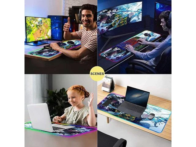 Alt view image 13 of 14 - RGB Large Gaming Mouse Pad Anime Giyuu Sword kimetsu no Yaiba,Laptop Desk Pad,Mousepad with Stitched Edge Frame & Non-Slip Rubber Base,Computer Keyboard and Mice Pads Mouse Mat 31.5X15.7