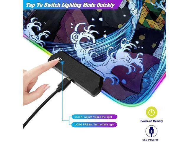 Alt view image 14 of 14 - RGB Large Gaming Mouse Pad Anime Giyuu Sword kimetsu no Yaiba,Laptop Desk Pad,Mousepad with Stitched Edge Frame & Non-Slip Rubber Base,Computer Keyboard and Mice Pads Mouse Mat 31.5X15.7