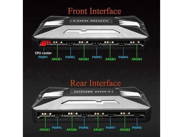 Alt view image 10 of 14 - Pwm Fan Temperature Controller Integrator, Remote Control PC RGB Light Adapter, 8*4pin Fan Speed Controller Port, 10*5v 3pin A-RGB Port with Magnet(Black)