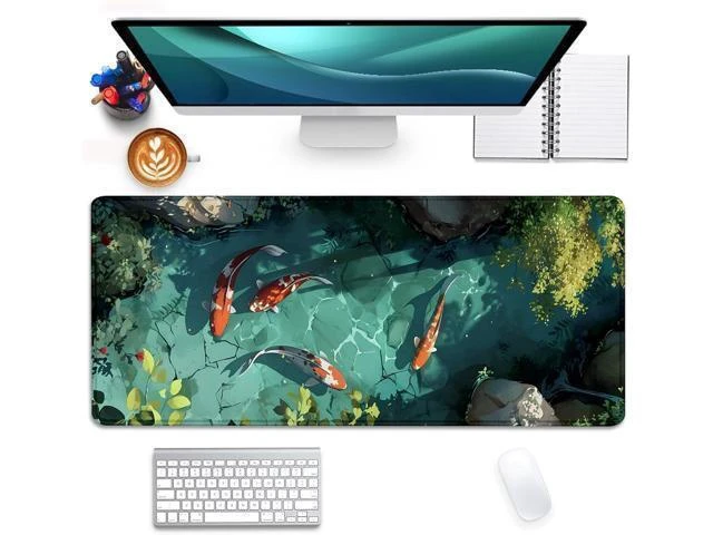 Alt view image 8 of 14 - Japanese Koi Carp Fish Desk Pad Mouse Pad,Large Gaming Mouse Mat with Stitched Edges,Non-Slip Rubber Base Mous Mat for Office,Computer,Keyboard,Laptop and Home Desk Pad(27.5X11.8 in)