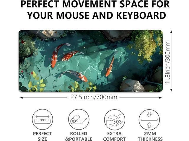 Alt view image 10 of 14 - Japanese Koi Carp Fish Desk Pad Mouse Pad,Large Gaming Mouse Mat with Stitched Edges,Non-Slip Rubber Base Mous Mat for Office,Computer,Keyboard,Laptop and Home Desk Pad(27.5X11.8 in)