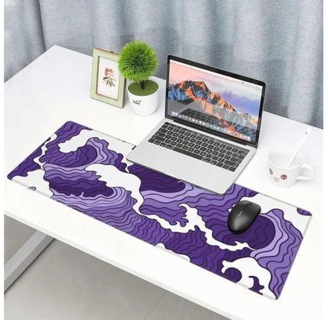 Alt view image 9 of 14 - Japanese Purple Wave Large Mouse Pad XL Extended Gaming Mouse Pad Mat Desk Pad with Stitched Edge,Full Desk Mousepad for Office,Computer,Keyboard 31.5 X 11.8 Inch (Japanese Purple White Wave)