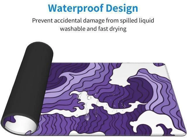 Alt view image 14 of 14 - Japanese Purple Wave Large Mouse Pad XL Extended Gaming Mouse Pad Mat Desk Pad with Stitched Edge,Full Desk Mousepad for Office,Computer,Keyboard 31.5 X 11.8 Inch (Japanese Purple White Wave)