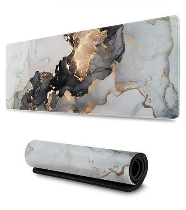 Alt view image 6 of 10 - Black White Ink Marble Art Painting Gaming Mouse Pad Long Extended XL Mousepad Desk Pad Large Rubber Mice Pads Stitched Edges 31.5 X 11.8
