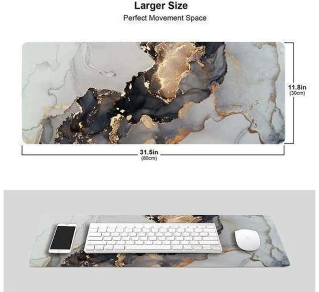 Alt view image 7 of 10 - Black White Ink Marble Art Painting Gaming Mouse Pad Long Extended XL Mousepad Desk Pad Large Rubber Mice Pads Stitched Edges 31.5 X 11.8