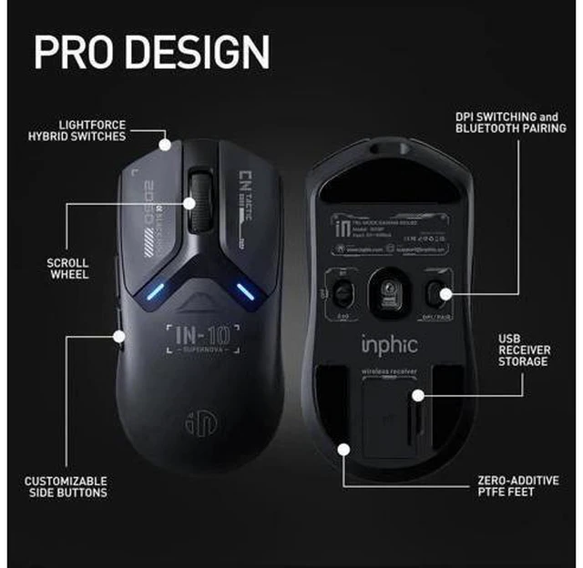 Alt view image 10 of 14 - Superlight Wireless Gaming Mouse, 60g Lightweight, 8K Polling Rate, up to 26,000 DPI, Tri-Mode Bluetooth 5.0 / 2.4G wireless / Type-C wired modes Gaming Mice, PAW3395 Sensor, Fully Programmable