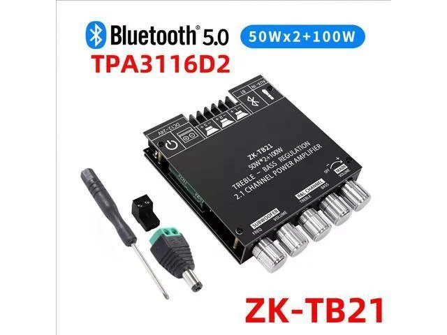 Alt view image 9 of 10 - ZK-TB21 2.1-channel Bluetooth digital power amplifier module with adjustable bass and treble, low-frequency speaker featuring TPA3116D2 original chip