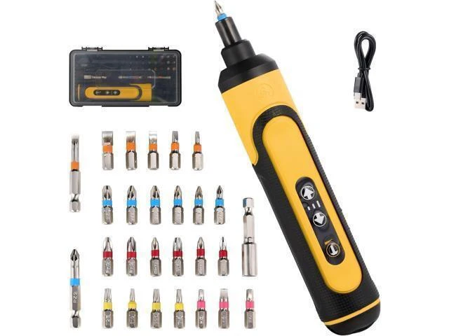Alt view image 7 of 12 - Electric Screwdriver Rechargeable 4V Cordless Screwdriver With 3 Gear Torque Adjustment and 26 Bits Extension Rod USB Charging Cable in Carrying Case Suitable for Furniture or Appliance Repair