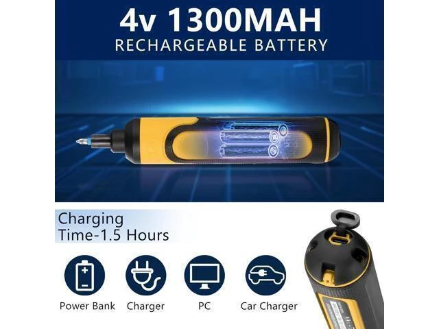 Alt view image 10 of 12 - Electric Screwdriver Rechargeable 4V Cordless Screwdriver With 3 Gear Torque Adjustment and 26 Bits Extension Rod USB Charging Cable in Carrying Case Suitable for Furniture or Appliance Repair