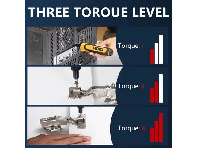 Alt view image 11 of 12 - Electric Screwdriver Rechargeable 4V Cordless Screwdriver With 3 Gear Torque Adjustment and 26 Bits Extension Rod USB Charging Cable in Carrying Case Suitable for Furniture or Appliance Repair