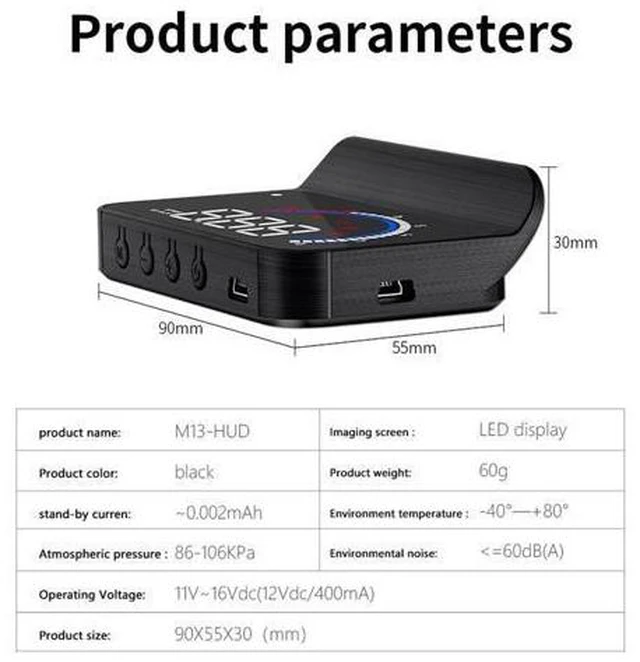 Alt view image 12 of 14 - Car HUD Display Head Up Display Windshield Projector with Speed Digital Clock Overspeed Warning Mileage Measurement Water Temperature Direction Single Range Display for All Vehicles
