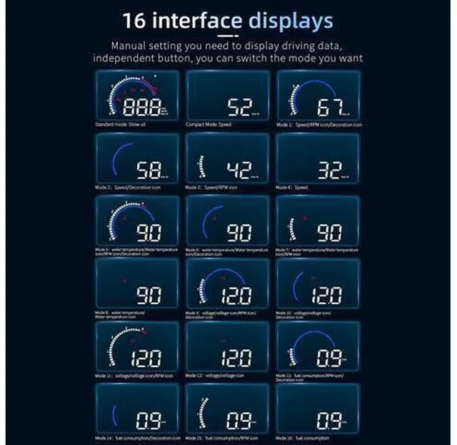 Alt view image 14 of 14 - Car HUD Display Head Up Display Windshield Projector with Speed Digital Clock Overspeed Warning Mileage Measurement Water Temperature Direction Single Range Display for All Vehicles
