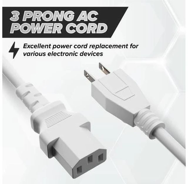 Alt view image 9 of 14 - 15 FT - 3 Prong AC Power Cable for Computer, Medical, Server, & Desktop - C13 Power Supply Cord - NEMA 5-15P to C13 / IEC 320-15 Feet (4 Meters), White