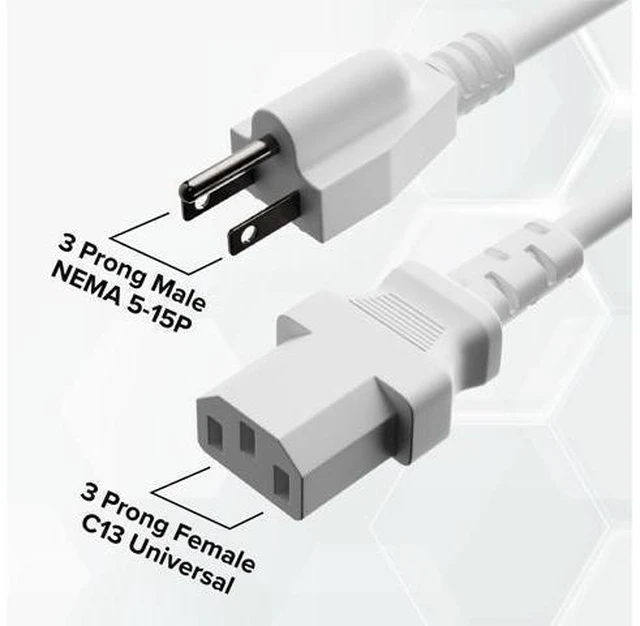 Alt view image 14 of 14 - 15 FT - 3 Prong AC Power Cable for Computer, Medical, Server, & Desktop - C13 Power Supply Cord - NEMA 5-15P to C13 / IEC 320-15 Feet (4 Meters), White
