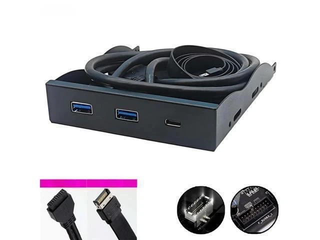 Alt view image 2 of 2 - FOR USB Front Panel for PC 2 Port USB 3.2 GEN1 5Gbps + 1 Port TYPE-C 10Gbps/20Gbps Hub Adapter Support Desktop 3.5" Floppy Drive Bay