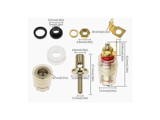 Alt view image 8 of 8 - Gold-plated M4 copper transparent crystal power amplifier speaker speaker cabinet wiring terminal connector banana plug socket