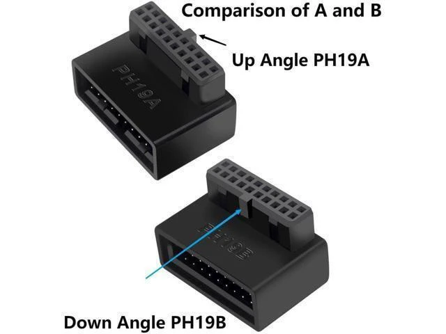 Alt view image 8 of 12 - USB 3.0 90 Degree Motherboard Adapter 19 Pin/20 Pin Male to Female Exteon Adapter L Turn Right Angle Socket for Desktop Motherboard (Down Angle PH19B) - OEM