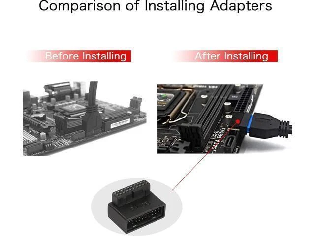 Alt view image 11 of 12 - USB 3.0 90 Degree Motherboard Adapter 19 Pin/20 Pin Male to Female Exteon Adapter L Turn Right Angle Socket for Desktop Motherboard (Down Angle PH19B) - OEM