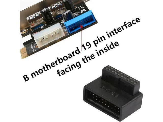 Alt view image 10 of 12 - USB 3.0 90 Degree Motherboard Adapter 19 Pin/20 Pin Male to Female Exteon Adapter L Turn Right Angle Socket for Desktop Motherboard (Down Angle PH19B) - OEM
