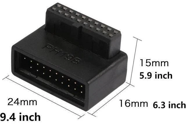 Alt view image 12 of 12 - USB 3.0 90 Degree Motherboard Adapter 19 Pin/20 Pin Male to Female Exteon Adapter L Turn Right Angle Socket for Desktop Motherboard (Down Angle PH19B) - OEM