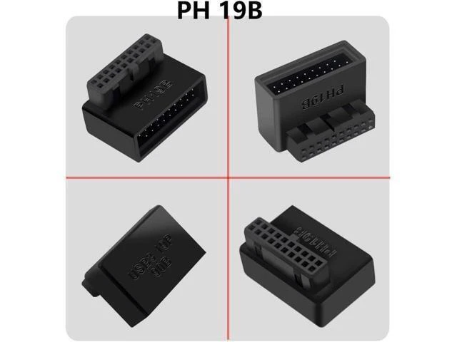 Alt view image 9 of 12 - USB 3.0 90 Degree Motherboard Adapter 19 Pin/20 Pin Male to Female Exteon Adapter L Turn Right Angle Socket for Desktop Motherboard (Down Angle PH19B) - OEM