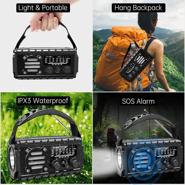 Alt view image 4 of 5 - Emergency Radio Hand Crank Solar, AM/FM/SW NOAA Weather Radio Built-in 20000mah Large Battery Powered,Type-C Charger,Flashlight, Reading Light,SOS, Compact & Portable for Camping/Emergencies