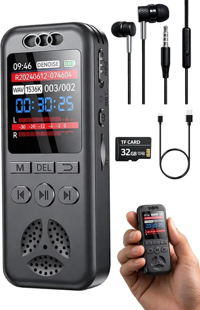 Main image of 32GB Digital Voice Recorder with Playback, Voice Activated Recording | Small Size, 1536Kbps Audio, 70dB Noise Reduction, A-B Repeat, Device Portable Mini for Lectures, Meetings, Interview etc