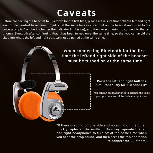 Alt view image 7 of 7 - Classic On-Ear Headphones, Retro Style, BT Wireless Retro Headphones, Ultra Lightweight Retro Headsts/Bullt-in Mic/40mm Class Composite Film/BT 5.3 & Wired Two Connection Modes, BT/Black