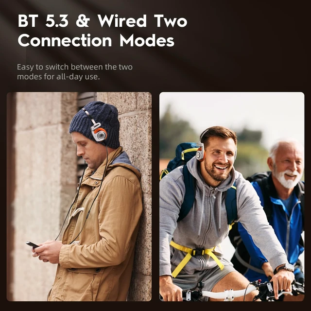 Alt view image 5 of 7 - Classic On-Ear Headphones, Retro Style, BT Wireless Retro Headphones, Ultra Lightweight Retro Headsts/Bullt-in Mic/40mm Class Composite Film/BT 5.3 & Wired Two Connection Modes, BT/Black