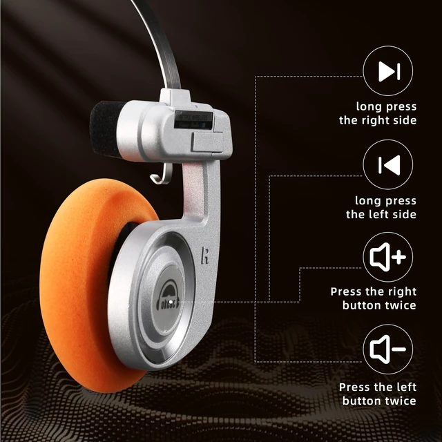 Alt view image 6 of 7 - Classic Retro Headphones, Retro Style, BT Wireless On-Ear Headsets, Ultra Lightweight Retro Headsts/40mm Class Composite Film/80s 90s Design/BT 5.3 & Wired Two Connection Modes, BT/Silver