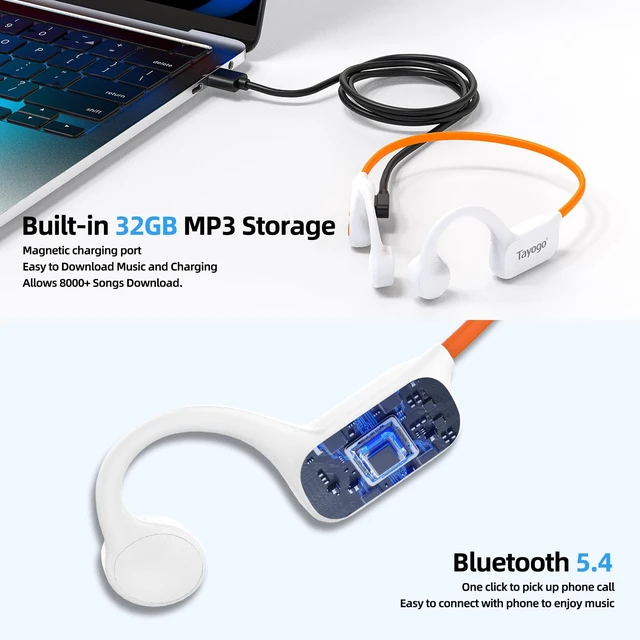 Alt view image 3 of 6 - IPX8 Waterproof Bone Conduction Bluetooth Headphones Open-Ear 3-in-1 Bluetooth + FM + Receiver, 15H Playtime, Swim/Running/Cycling Wireless Headset,Compatible T6 Transmitter