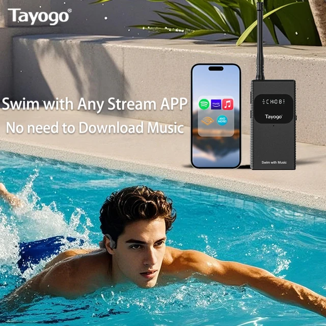 Alt view image 5 of 6 - IPX8 Waterproof Bone Conduction Bluetooth Headphones Open-Ear 3-in-1 Bluetooth + FM + Receiver, 15H Playtime, Swim/Running/Cycling Wireless Headset,Compatible T6 Transmitter