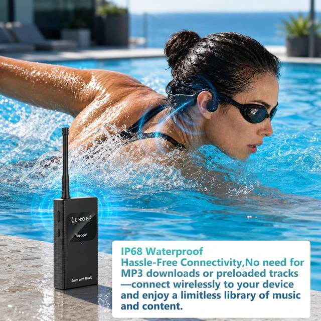 Alt view image 5 of 7 - IPX8 Waterproof Bone Conduction Bluetooth Headphones Open-Ear 3-in-1 Bluetooth + FM + Receiver, 15H Playtime, Swim/Running/Cycling Wireless Headset,Compatible T6 Transmitter