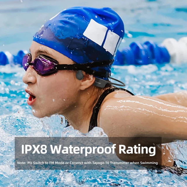 Alt view image 3 of 7 - IPX8 Waterproof Bone Conduction Bluetooth Headphones Open-Ear 3-in-1 Bluetooth + FM + Receiver, 15H Playtime, Swim/Running/Cycling Wireless Headset,Compatible T6 Transmitter