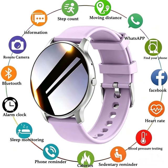 Alt view image 2 of 7 - Smart Watch Men Women (Answer/Make Calls), Fitness Watch with 100+ Sport Modes, IP67 Waterproof/Heart Rate/Sleep Monitor, Smart Watches for iOS/Android with 2 Bands (Purple)