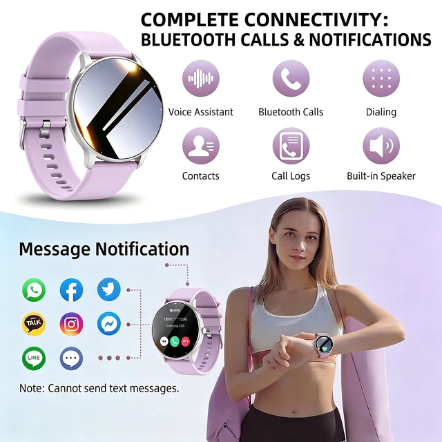 Alt view image 3 of 7 - Smart Watch Men Women (Answer/Make Calls), Fitness Watch with 100+ Sport Modes, IP67 Waterproof/Heart Rate/Sleep Monitor, Smart Watches for iOS/Android with 2 Bands (Purple)