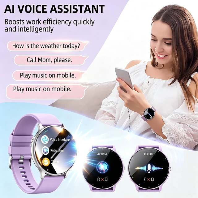 Alt view image 6 of 7 - Smart Watch Men Women (Answer/Make Calls), Fitness Watch with 100+ Sport Modes, IP67 Waterproof/Heart Rate/Sleep Monitor, Smart Watches for iOS/Android with 2 Bands (Purple)