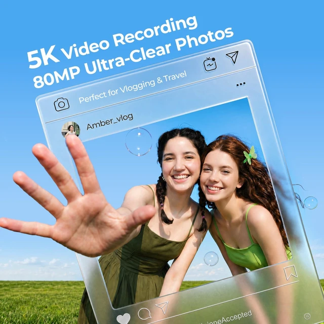 Alt view image 2 of 7 - 5K Wi-Fi Digital Camera for Photography, 80MP Autofoucs Vlogging Camera for YouTube with 3" 180° Flip Screen, 18X Digital Zoom Travel Camera for Beginner, Teens with 64GB Memory Card 2 Batteries