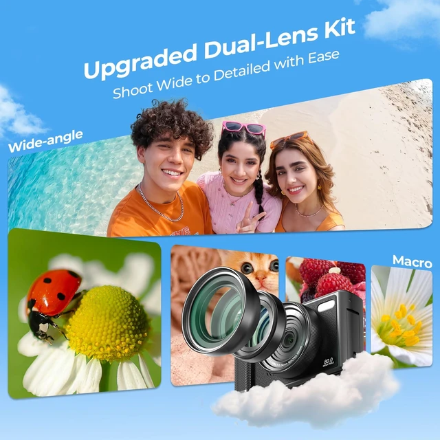 Alt view image 4 of 7 - 5K Wi-Fi Digital Camera for Photography, 80MP Autofoucs Vlogging Camera for YouTube with 3" 180° Flip Screen, 18X Digital Zoom Travel Camera for Beginner, Teens with 64GB Memory Card 2 Batteries