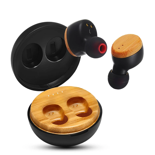 Main image of Wooden True Wireless Earbuds Crisp Highs with Deep Bass, 35H Playtime of 3D Sound. Noise Cancelling with Microphone. Fast Charging for iPhone and Android Devices. Bluetooth 5.0