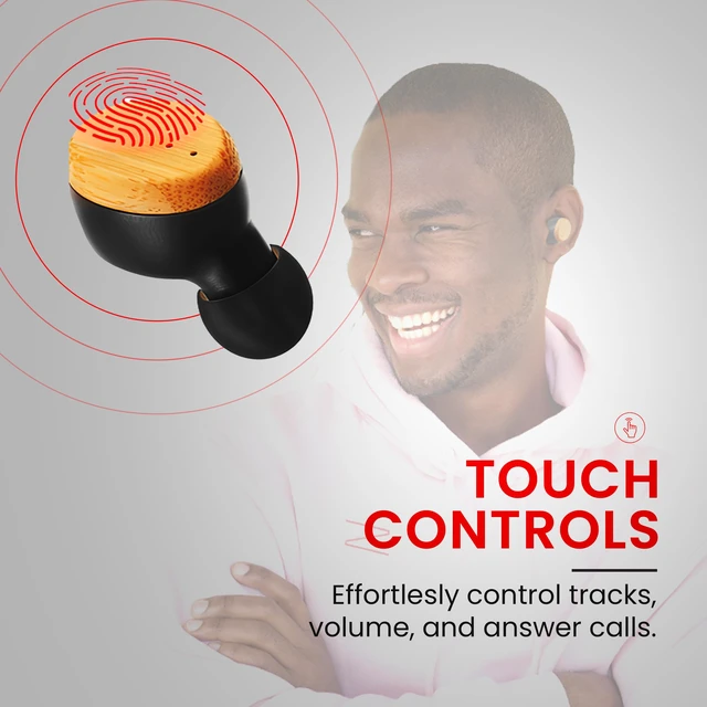 Alt view image 7 of 7 - Wooden True Wireless Earbuds Crisp Highs with Deep Bass, 35H Playtime of 3D Sound. Noise Cancelling with Microphone. Fast Charging for iPhone and Android Devices. Bluetooth 5.0