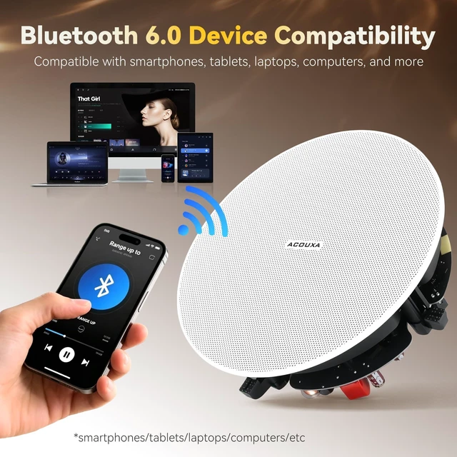 Alt view image 2 of 7 - 6.5" Bluetooth 6.0 Ceiling Speakers,600W Max,Magnetic Grille Design 2-Way Coaxial Woofer & Tweeter,Wireless & Wired Dual Mode Connection,Ideal for Home Theater, Game Room & Office,MT30 (Pair)