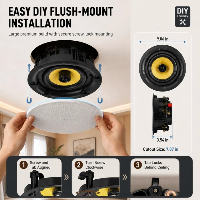 Alt view image 5 of 7 - 6.5" Bluetooth 6.0 Ceiling Speakers,600W Max,Magnetic Grille Design 2-Way Coaxial Woofer & Tweeter,Wireless & Wired Dual Mode Connection,Ideal for Home Theater, Game Room & Office,MT30 (Pair)