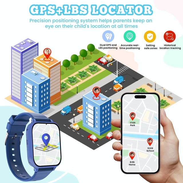 Alt view image 3 of 7 - 4G Kids Smart Watch for Boys Girls, Kid Watch Phone Ages 4-12 with Call, GPS, SOS, Video Call, Games, Camera, Alarm, Touchscreen Smartwatch for Children Birthday Gift (Includes SIM Card),Navy Blue