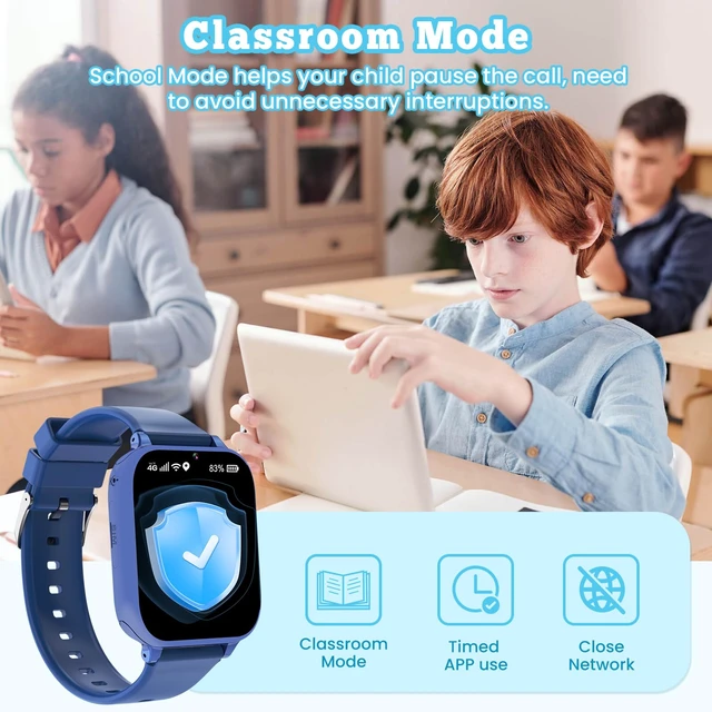 Alt view image 6 of 7 - 4G Kids Smart Watch for Boys Girls, Kid Watch Phone Ages 4-12 with Call, GPS, SOS, Video Call, Games, Camera, Alarm, Touchscreen Smartwatch for Children Birthday Gift (Includes SIM Card),Navy Blue