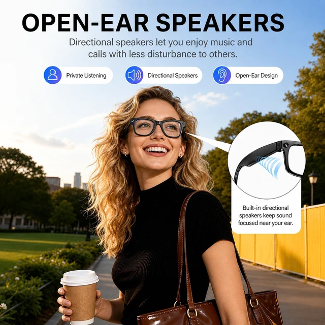 Alt view image 3 of 7 - AI Smart Glasses with Camera, 13MP HD Capture, 4K EIS, Transparent Lenses Real-Time Translation, Dual Open-Ear Speakers, Object Recognition, AI Assistant, Bluetooth Calling, IP66 Water Resistance