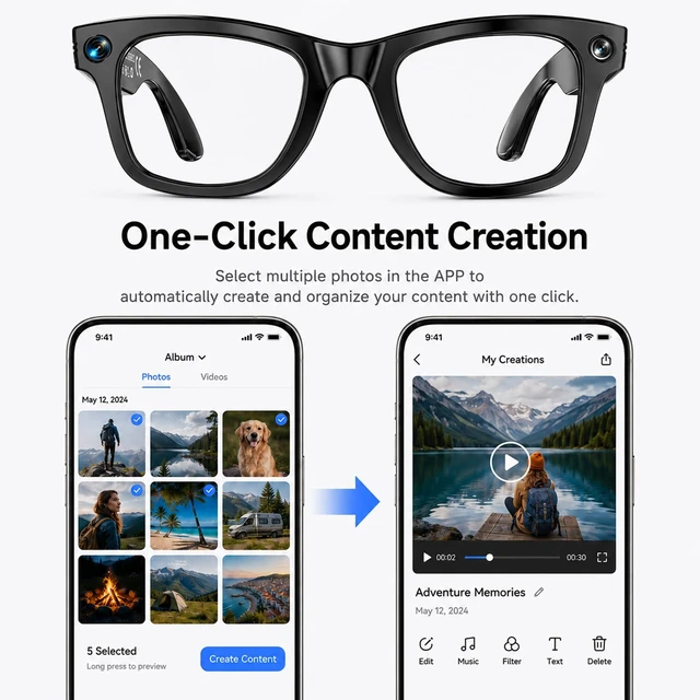 Alt view image 7 of 7 - AI Smart Glasses with Camera, 13MP HD Capture, 4K EIS, Transparent Lenses Real-Time Translation, Dual Open-Ear Speakers, Object Recognition, AI Assistant, Bluetooth Calling, IP66 Water Resistance