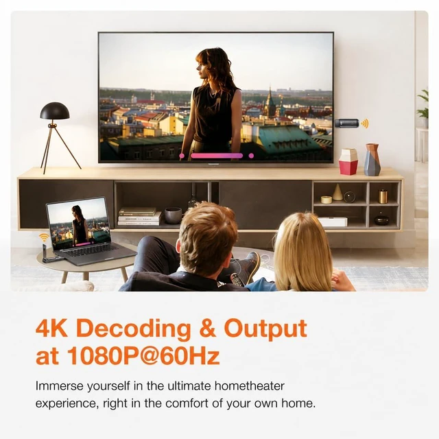 Alt view image 3 of 7 - 2027 New Wireless HDMI Transmitter and 1 Reciever Up to 6 RXs, 328FT Range, 4K to 1080P@60Hz, 5.8GHz, Plug and Play, for Laptop/Camera/Cable Box Streaming to Multiple Screens